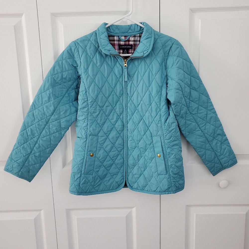 Lands' End Blue Quilted Coat Girls Size 10/12